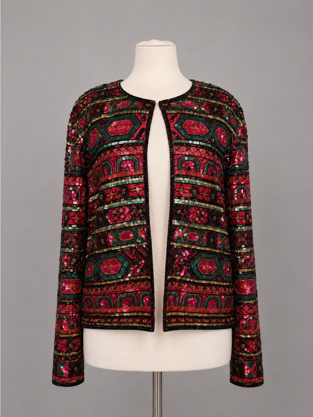 Vintage Papell Boutique Evening Beaded Sequin Jacket Bolero Red Art Deco Glam - Picture 3 of 11